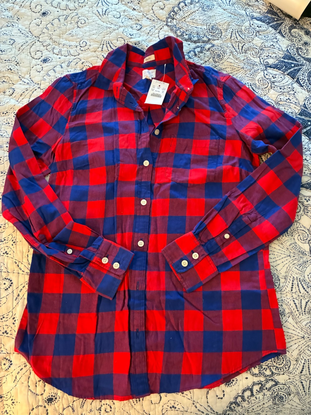 J. Crew NWT Red and Blue Button-Down Shirt “Boy Fit” size XS